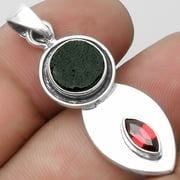 Natural Tektite Rough Greek & Garnet 925 Sterling Silver Pendant Jewelry P-1186 SDP115842