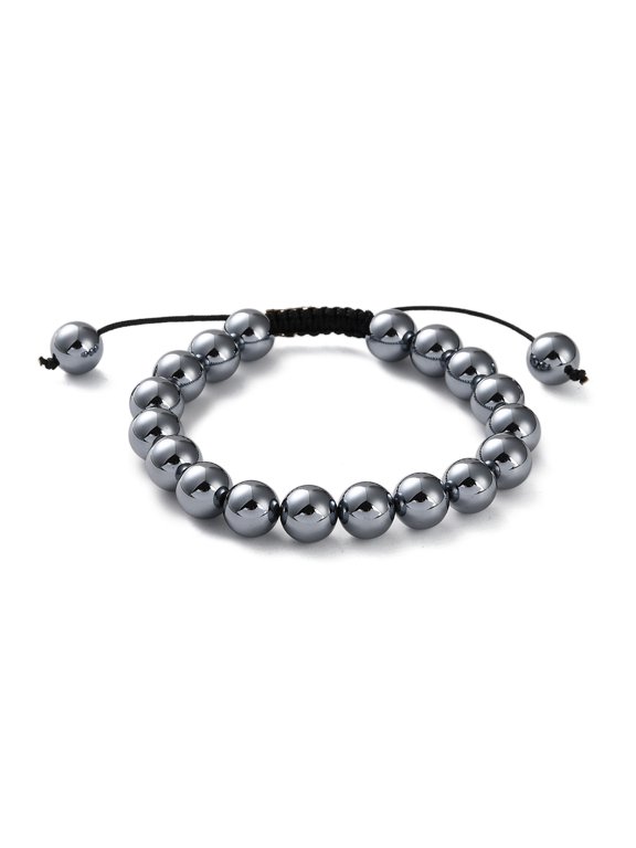 Natural Terahertz Stone Beaded Bracelets for Men Women Inner Diameter: 2-3/8~3-1/4 inch(6.15~8.35cm) diy