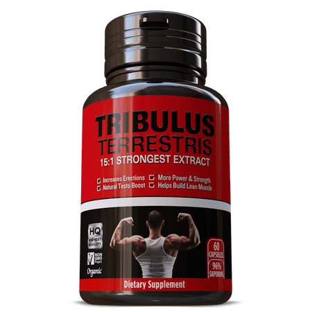 Natural Testosterone Booster & Energy Power for Men - TRIBULUS TERRESTRIS 15:1 STRONGEST EXTRACT 60 Pills Supplement