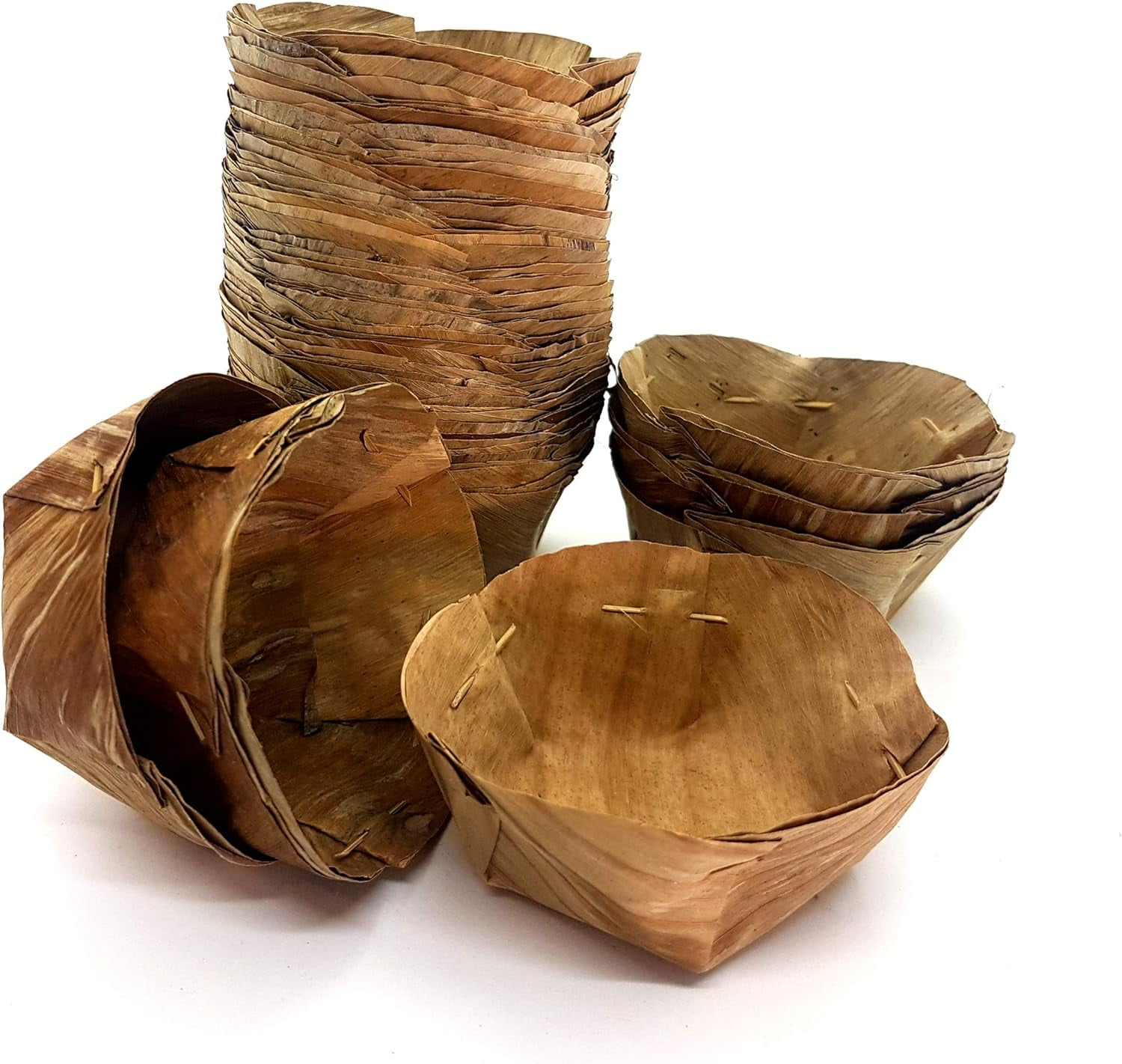 Natural Thai Handmade Dried Banana Leaf Cups (Kra Thong) for Serving or
