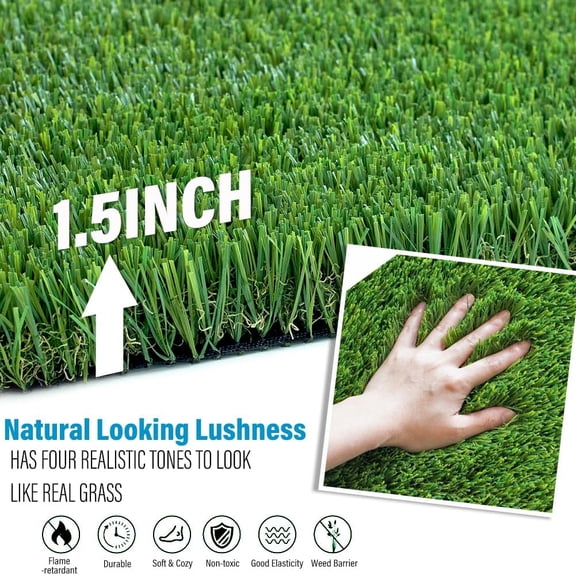 Natural Thick Realistic Deluxe Artificial Grass Turf Customized Size 3 x 10 Feet, 1.5" Synthetic Lawn Perfect for Indoor/Outdoor Garden Lawn Landscape Fake Grass Rug