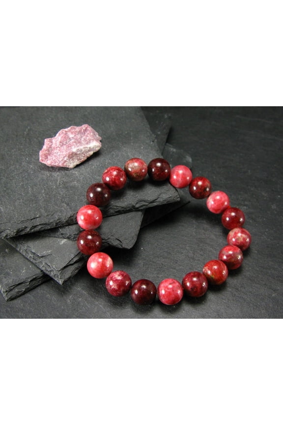 Natural Thulite 10mm Round Shape Smooth Cut Beads Stretchable Bracelet for Men & Women.