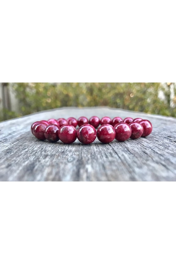Natural Thulite 10mm Round Shape Smooth Cut Beads Stretchable Bracelet for Men & Women.