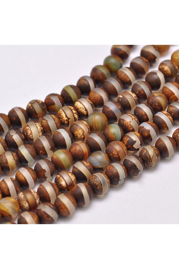 Natural Tibetan Style dZi Beads Strands Dyed & Heated Matte Style Round Striped Pattern about 6mm Hole: 2mm about 65pcs/strand 14.8 inch