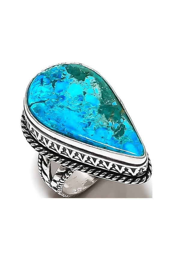 Natural Tibetan Turquoise Gemstone 925 Sterling Silver Gift Ring Size 7