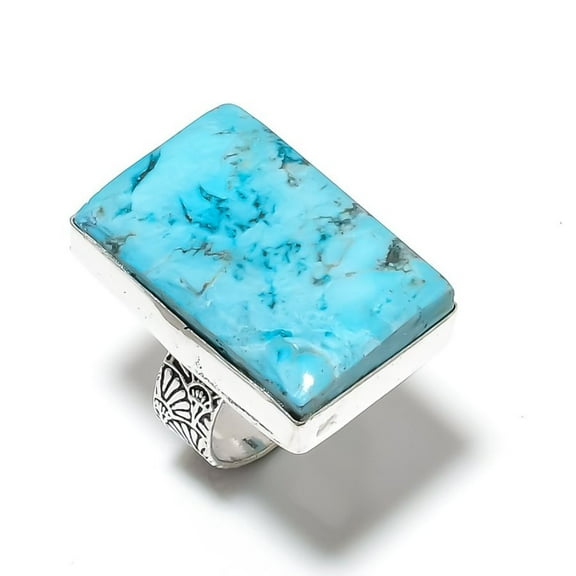 Natural Tibetan Turquoise Gemstone 925 Sterling Silver Gift Ring Size 8