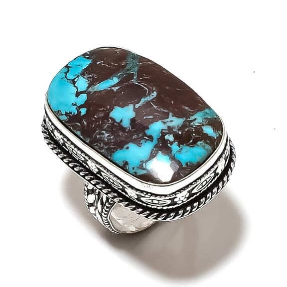 Natural Tibetan Turquoise Gemstone 925 Sterling Silver Gift Ring Size 9
