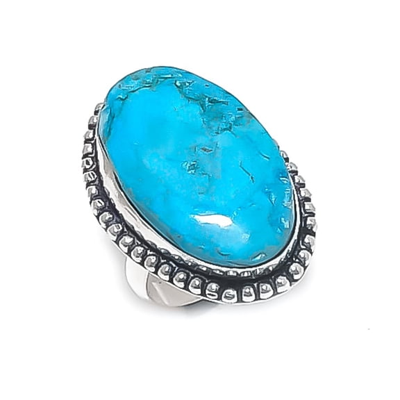Natural Tibetan Turquoise Gemstone 925 Sterling Silver Jewelry Ring Size 7