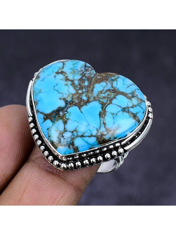 Natural Tibetan Turquoise Gemstone 925 Sterling Silver Jewelry Ring Size 9