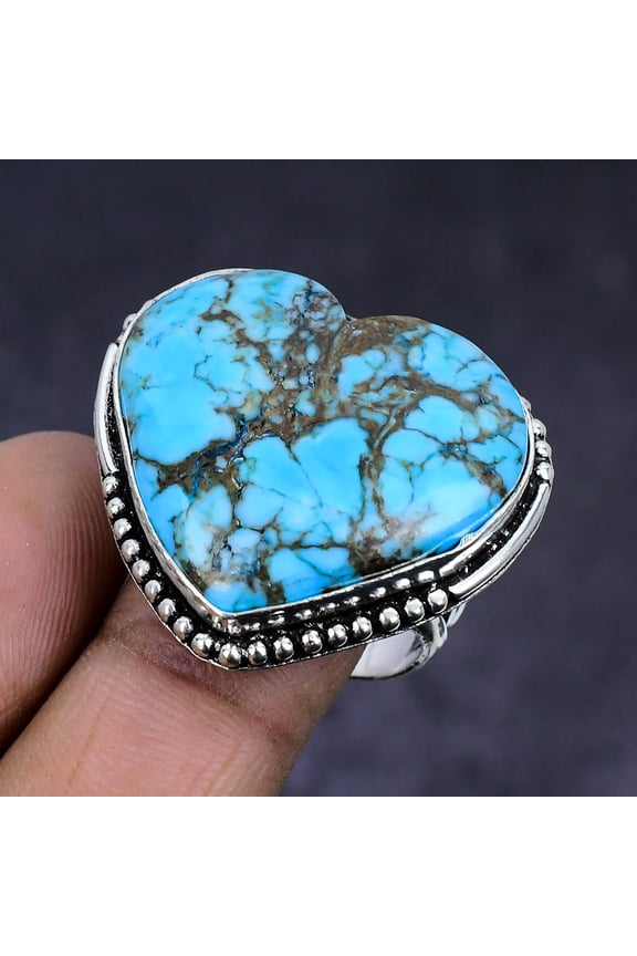 Natural Tibetan Turquoise Gemstone 925 Sterling Silver Jewelry Ring Size 9