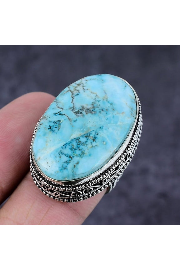 Natural Tibetan Turquoise Gemstone Handmade 925 Sterling Silver Ring Size 7