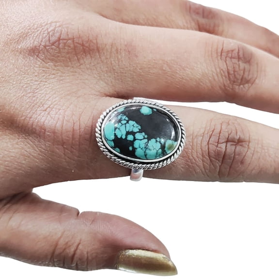 Natural Tibetan Turquoise Ring, AAA Turquoise Ring, December Birthstone, Simple Band, 925 Sterling Silver, Womens Ring, Christmas, Thanksgiving, Handmade, Statement Jewelry, Natural Gemstone Ring