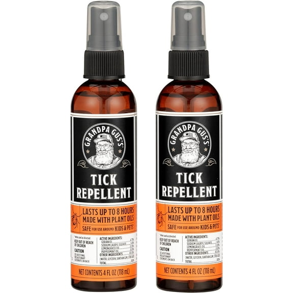 Natural Tick Repellent Spray with Essential Oils - for Humans, DEET-Free, Up to 8 Hours of Protection, Camper Essentials, Safe Around Kids and Dogs, 4 oz (Pack of 2)