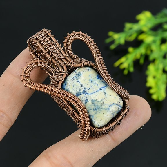 Natural Tiffany Stone Gemstone Handmade Copper Wire Wrap Gift Pendant 2