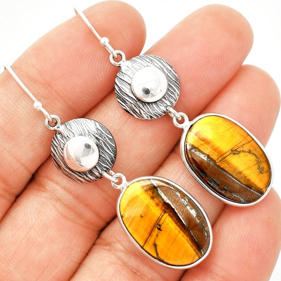 Natural Tiger Eye - Africa 925 Sterling Silver Earrings Jewelry E-1077 SDE84282