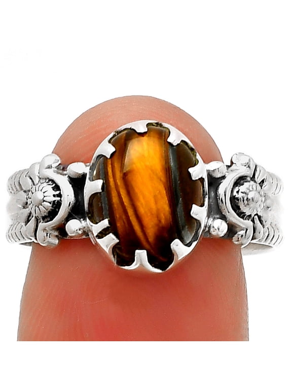 Natural Tiger Eye - Africa 925 Sterling Silver Ring s.9 Jewelry R-1210 SDR188297