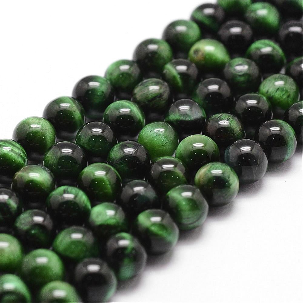Natural Tiger Eye Bead Strands Dyed & Heated Round Green 8mm Hole: 1mm about 44pcs/strand 14.9 inch~15.1 inch
