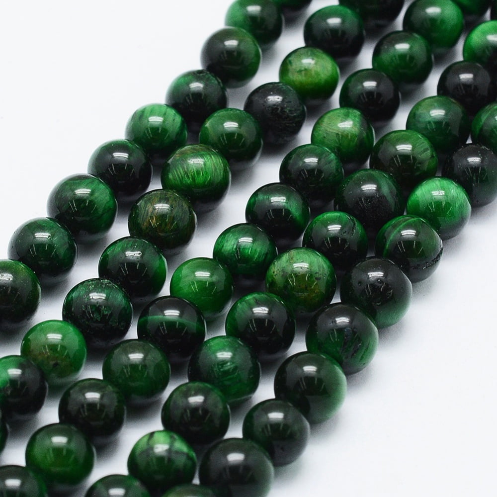 Natural Tiger Eye Beads Strands Dyed Heated Round Green 6mm Hole: 1mm 60~62pcs/strand 14.6 inch(37cm)