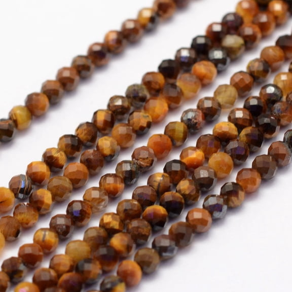 Natural Tiger Eye Beads Strands Faceted Round 2mm Hole: 0.4~0.5mm