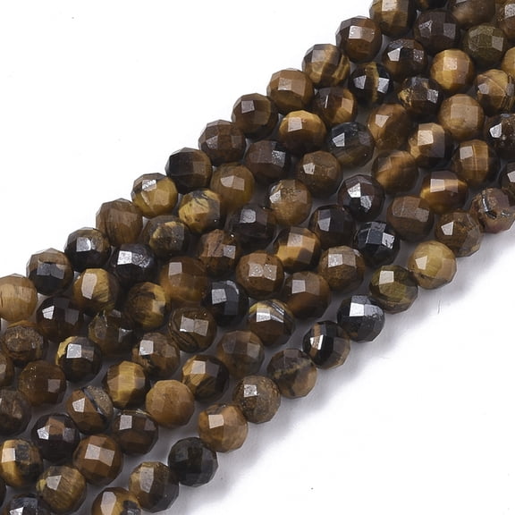 Natural Tiger Eye Beads Strands Faceted Round 3~3.5mm Hole: 0.7mm about 110~130pcs/strand 15.55 inch(39.5cm)