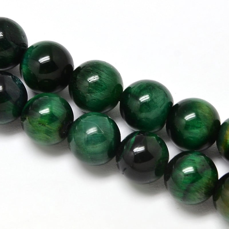 Natural Tiger Eye Beads Strands Grade A+ Dyed Heated Round Dark Green 10mm Hole: 1mm 39pcs/strand 15.75 inch