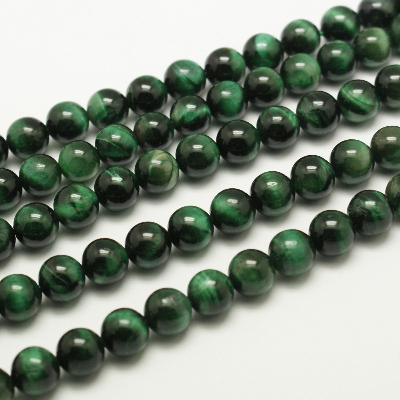 Natural Tiger Eye Beads Strands Round Dyed & Heated Medium Sea Green 6mm in diameter hole: 1mm