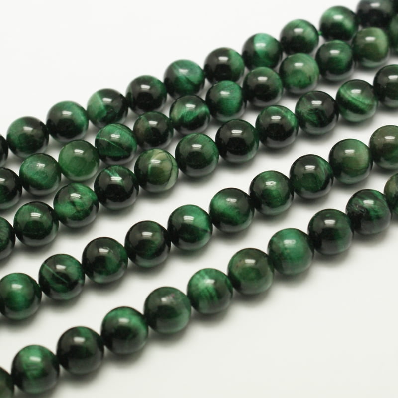 Natural Tiger Eye Beads Strands Round Dyed Heated Medium Sea Green 8mm 45~47pcs/strand 14.9 inch