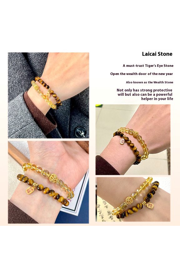 Natural Tiger Eye Double Strand Bracelet | Wealth Protection & Love Attraction Crystal Beads | Unisex Stacking Luck Bracelet | Gift for Him
