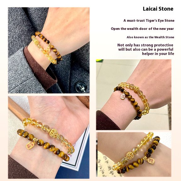 Natural Tiger Eye Double Strand Bracelet | Wealth Protection & Love Attraction Crystal Beads | Unisex Stacking Luck Bracelet | Gift for Him