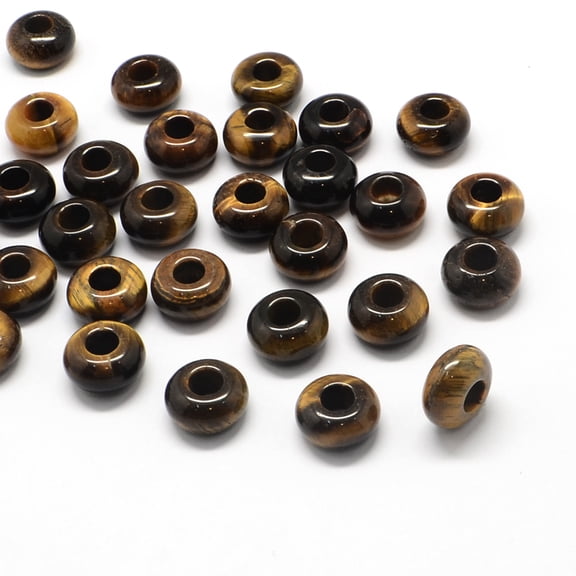 Natural Tiger Eye European Large Hole Beads Rondelle 13~14x7~8mm Hole: 5mm