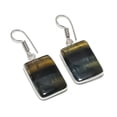 thumbnail image 1 of Natural Tiger Eye Gemstone 925 Sterling Silver Jewelry Earring 1.58", 1 of 1