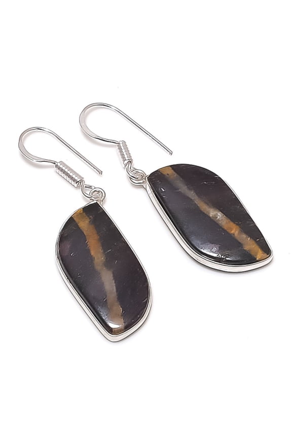 Natural Tiger Eye Gemstone 925 Sterling Silver Jewelry Earring 1.81"
