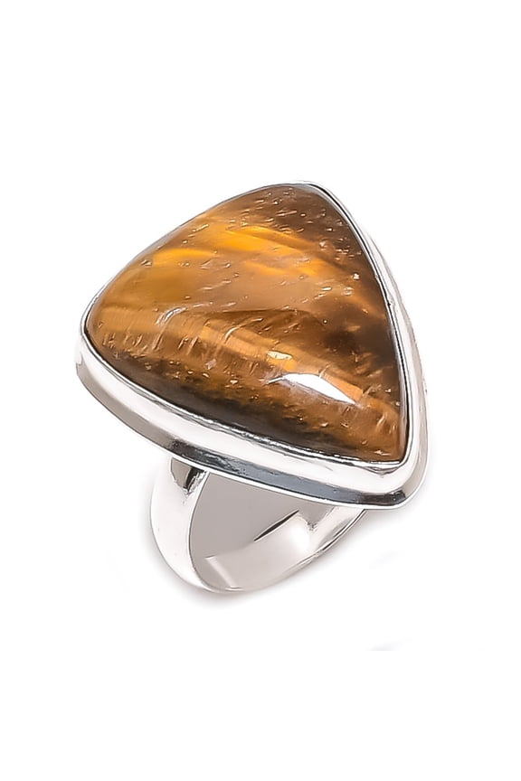 Natural Tiger Eye Gemstone 925 Sterling Silver Jewelry Ring Size 12