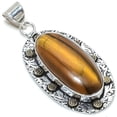thumbnail image 1 of Natural Tiger Eye Gemstone 925 Sterling Silver Two Tone Pendant 2.40", 1 of 1
