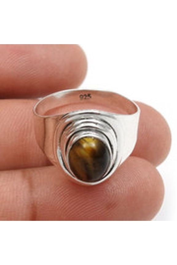 Natural Tiger Eye Gemstone 925SolidSilver Cocktail Ring Jewelry Size 8
