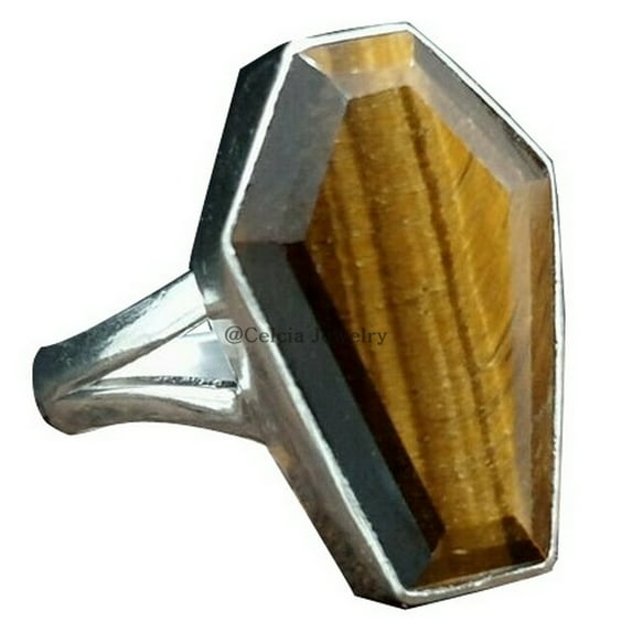 Natural Tiger Eye Gemstone Coffin Ring, Statement Ring, Promise Ring, Birthday Gifts For Men Women, Anniversary Gifts For Mom Dad, Unique Gifts For Boyfriend Girlfriend (tiger-eye)