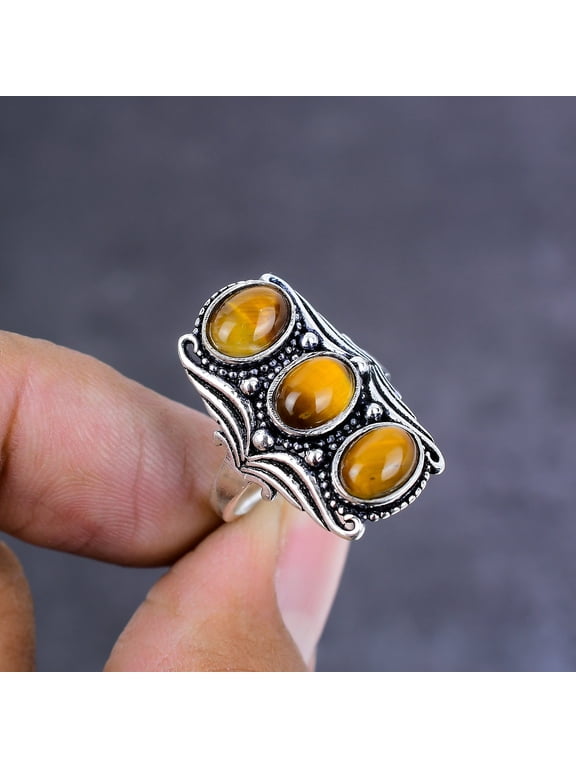 Natural Tiger Eye Gemstone Handmade 925 Sterling Silver Gift Ring Size 10