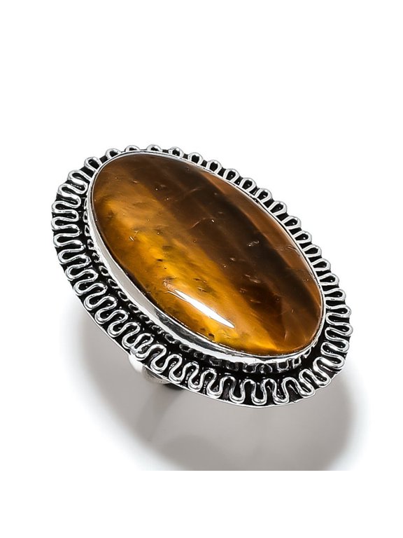 Natural Tiger Eye Gemstone Handmade 925 Sterling Silver Gift Ring Size 8