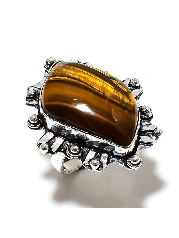 Natural Tiger Eye Gemstone Handmade 925 Sterling Silver Gift Ring Size 9