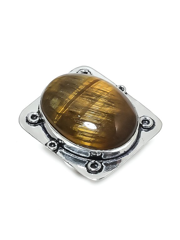 Natural Tiger Eye Gemstone Handmade 925 Sterling Silver Jewelry Ring Size 7