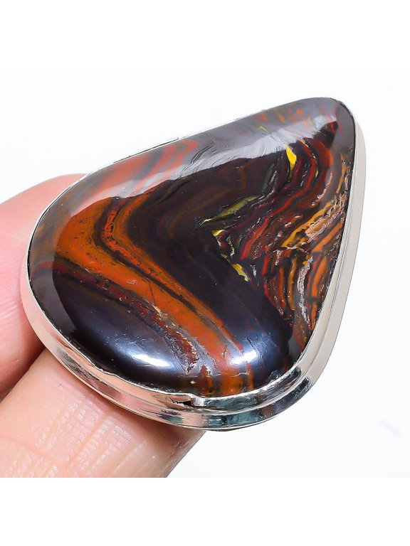 Natural Tiger Eye Gemstone Handmade 925 Sterling Silver Ring Size 10