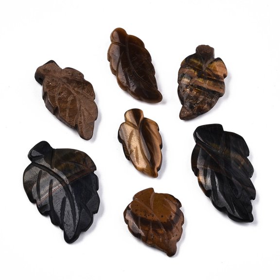 Natural Tiger Eye Gemstone Pendants Leaf Colorful 20~36x13~23x5~7mm Hole: 1mm