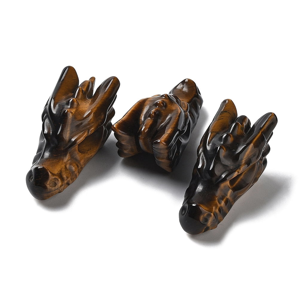Natural Tiger Eye Healing Dragon Head Figurines Reiki Energy Stone Display Decorations for Home Feng Shui Ornament 42~45x18~21x18~20mm