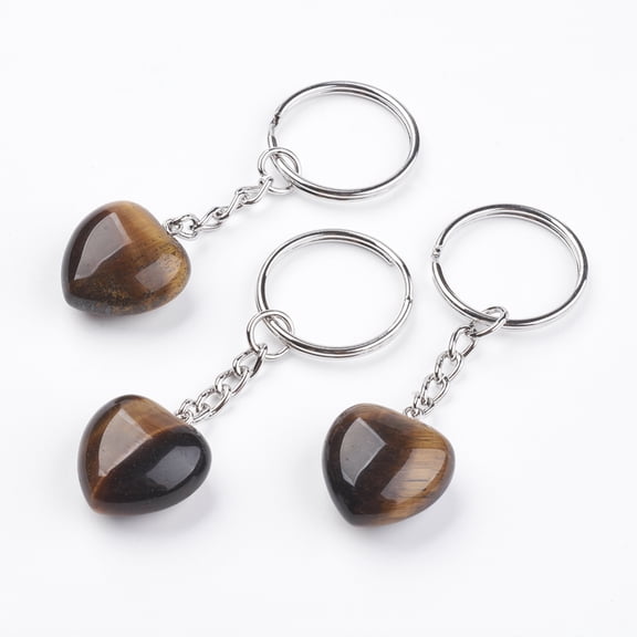 Natural Tiger Eye Keychain with Platinum Iron Findings Heart 72mm