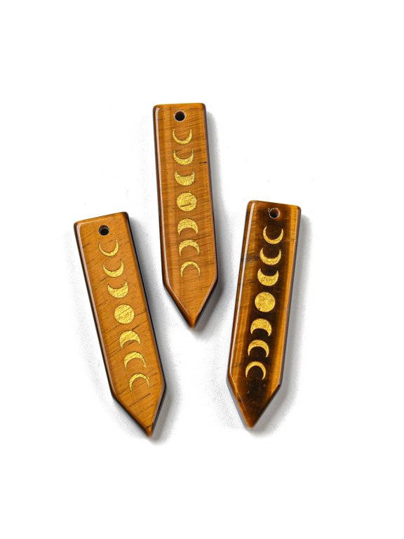 Natural Tiger Eye Moon Phase Pendants Arrow Charms 49.5x12.5x6mm Hole: 1.6mm diy