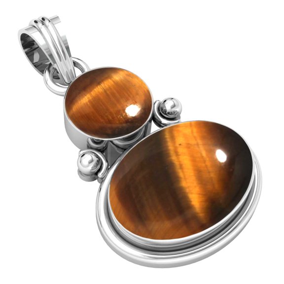 Natural Tiger Eye Pendant 925 Sterling Silver Handmade Jewelry