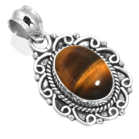 Natural Tiger Eye Pendant 925 Sterling Silver Handmade Jewelry