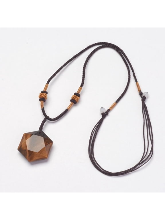Natural Tiger Eye Pendant Necklace 12.6 inch Nylon Cord 304 Stainless Steel Pendant 29x25x10mm Heart Shape Clear for Men and Women Mixed Color