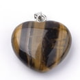 thumbnail image 1 of Natural Tiger Eye Pendants with Alloy Findings Heart Platinum 27~29x28x11mm Hole: 3.5x5mm, 1 of 2