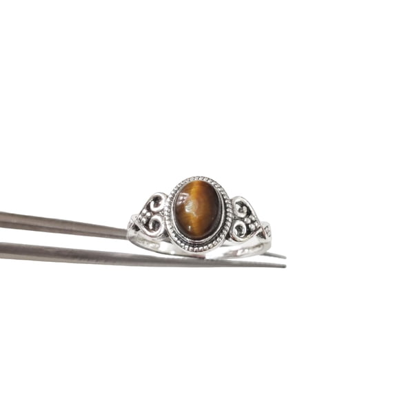 Natural Tiger Eye Ring, Tiger Eye Gemstone Ring, Tiny Bohemian Ring, 925 Sterling Silver, Designer Womens Ring, Christmas Thanksgiving, Handmade Statement Jewelry, Natural Tiger Eye